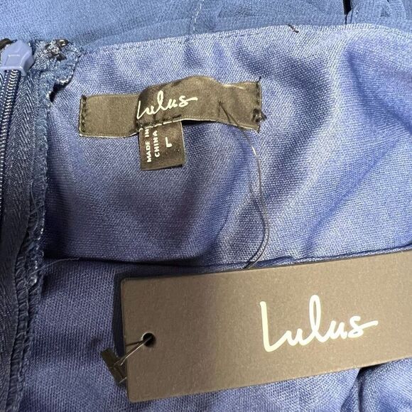 Lulus Lavish Perfection Navy Blue Ruffled Tiered Maxi Dress Size L NWT - Picture 7 of 9